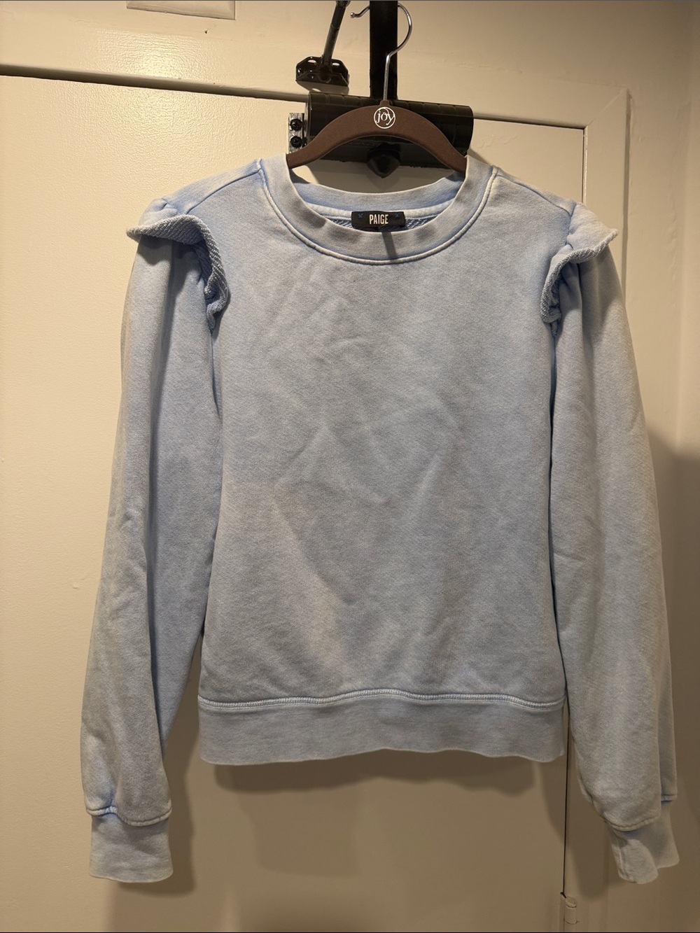 PAIGE Light Blue women’s Crewneck Sweater with Subtle Shoulder Detail